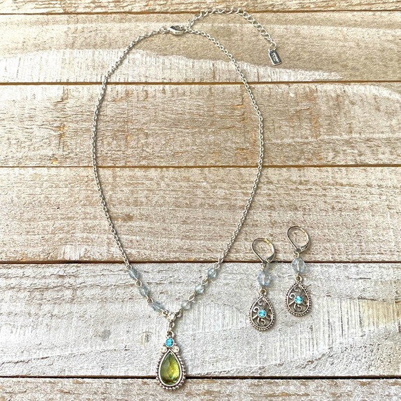 1928 Jewelry - 1928 Silver Tone Blue And Green Necklace Earrings Set